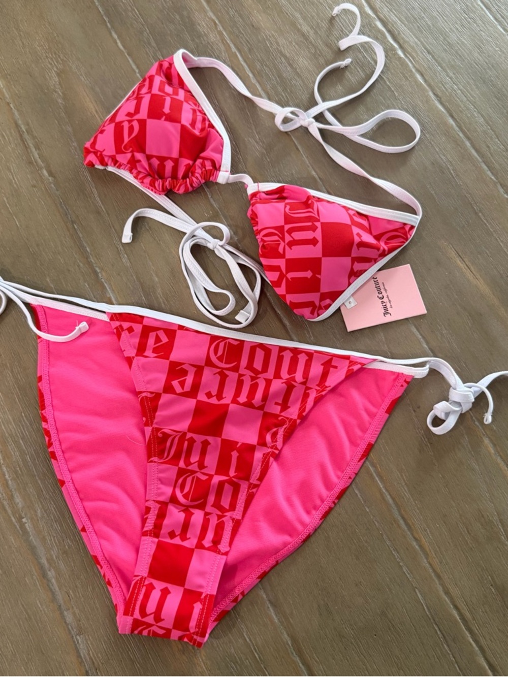 Pink & Red Checker Triangle Bikini Set